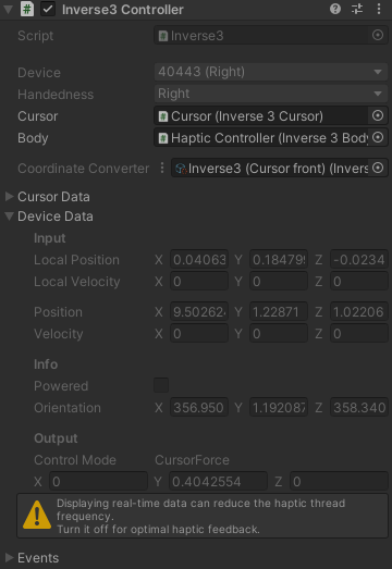 inverse3 コントローラーのランタイム